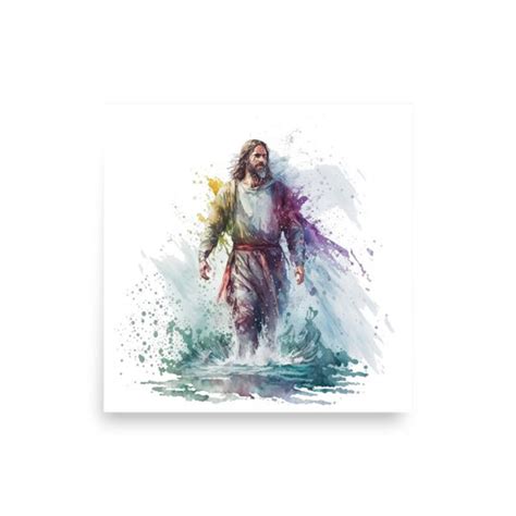 Jesus Walks On Water Boho Watercolor Painting Christ And Water Series