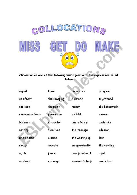 COLLOCATIONS ESL Worksheet By Marifer1513