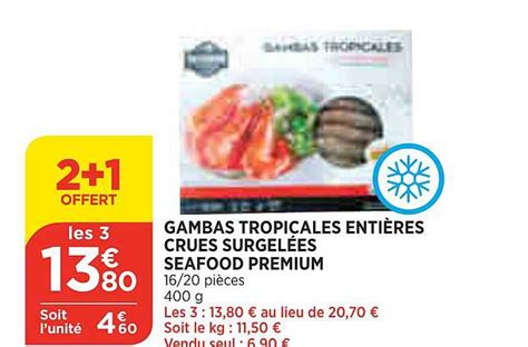 Offre Gambas Tropicales Entières Crues Surgelées Seafood Premium chez Bi1