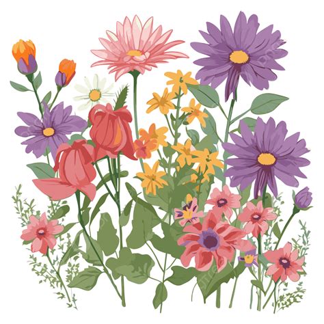 July Flowers Vector, Sticker Clipart Wild Flower Isolated Illustration ...