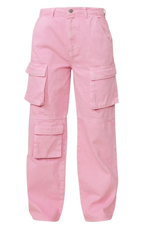 Light Pink Baggy Wide Leg Cargo Pocket Jeans Prettylittlething