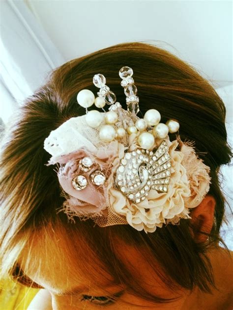 Shabby Chic Vintage Fabric Pearl And Bead Bridal Hair Comb Bridal