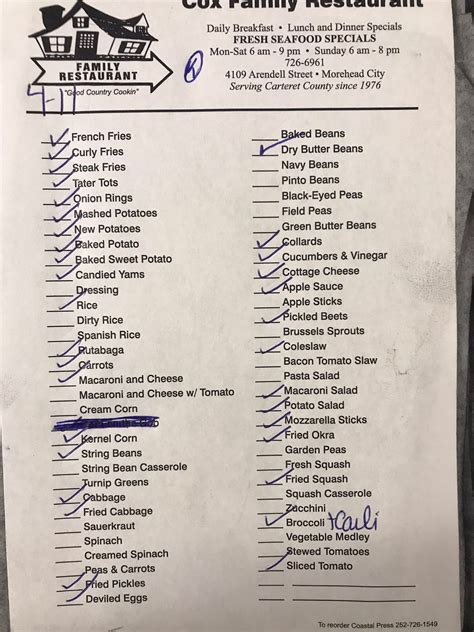 Cox Family Restaurant | Morehead City NC