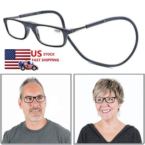 Hanging Folding Magnetic Reading Eyeglasses Glasses Front Click Connect Neck Usa Ebay