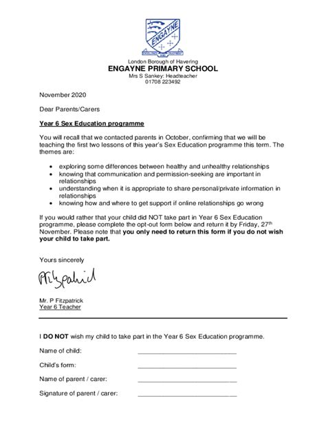 Fillable Online The Weatheralls Primary School RSE Statement Fax