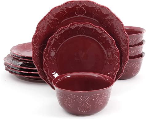 The Pioneer Woman Cowgirl Lace 12 Piece Dinnerware Set Microwave And Dishwasher Safe Plum