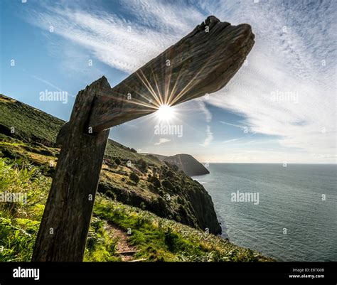 A Signpost On The South West Coat Path Walking Route Towards Lynmouth