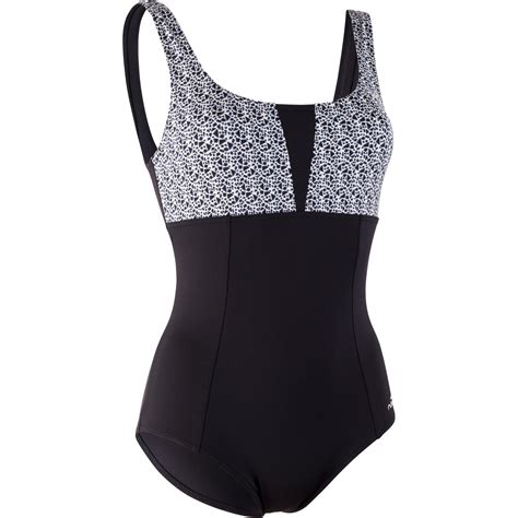 Karol One Piece Womens Aquafitness Swimsuit Ness Black White Nabaiji