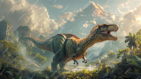 A Tyrannosaurus Rex Stands Tall In A Prehistoric School Setting