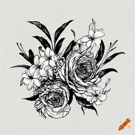 Black And White Floral Ink Drawing