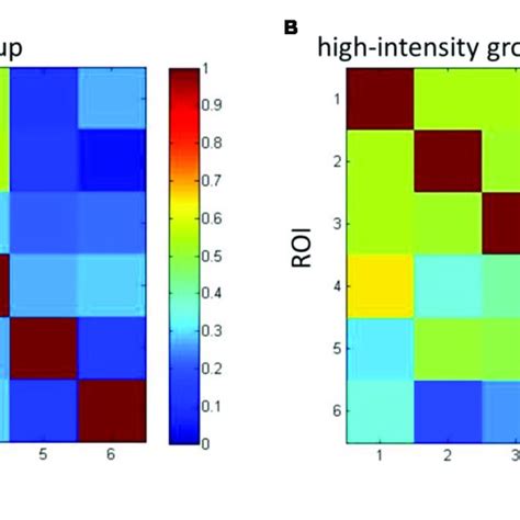 The Connectivity Matrices Of Moderate A And High Intensity B