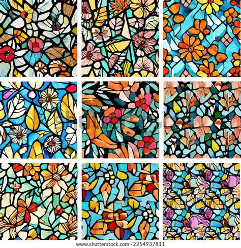 Set Stained Glass Patterns Flowers Leaves Stock Vector (Royalty Free ...