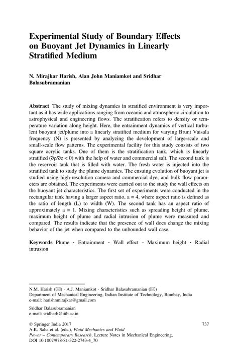 Pdf Experimental Study Of Boundary Effects On Buoyant Jet Dynamics In