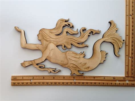 Wooden Mermaid Laser Cut And Engraved Wood Wood Cutouts Sea Etsy