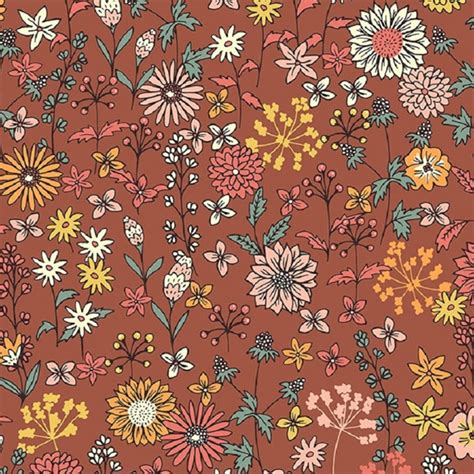 Tissu Coton Valentine Fleur Terracotta Tissu Fil Compagnie