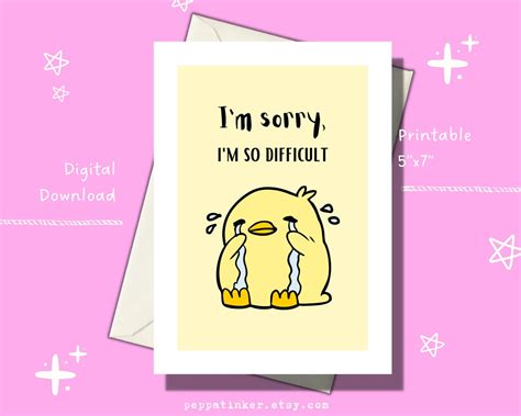Printable Cute Crying Duck Sorry Card, Cute Apology Card, Printable ...