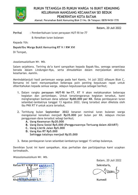 Contoh Surat Edaran Rt Contoh Surat Pemberitahuan Kenaikan Iuran Porn