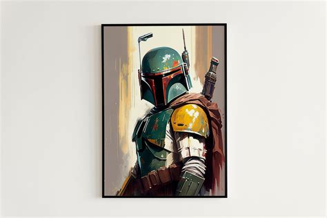 Boba Fett Watercolor Painting Star Wars Wall Art Watercolor Boba Fett