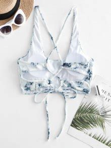 47 OFF POPULAR 2020 ZAFUL Marble Ribbed Criss Cross Bikini Top In WHITE ZAFUL