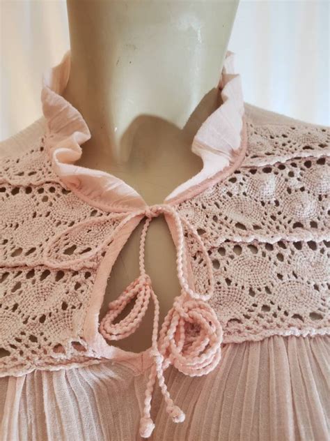 Pale Pink Sheer Crochet Embroidered Long Nightgown Chemise Etsy