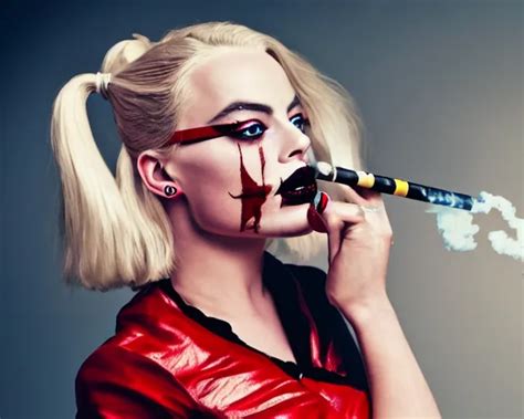 Margot Robbie As A Harley Quinn Smoking A Cigarette Stable Diffusion