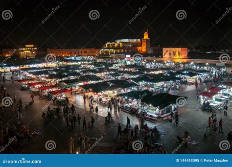 Djemaa el-Fna at night stock image. Image of crowds - 144493095