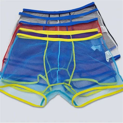 New Arrival Low Waist Male Sexy Pouch Underwear 5 Colors Mens Transparent Gauze Boxer Shorts Gay