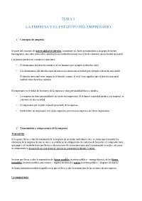 Tema La Empresa Y El Estatuto Del Empresario Concepto De Apuntes De