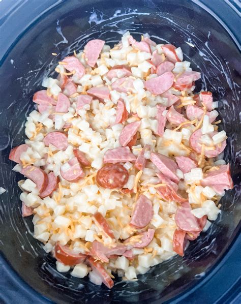 Lightened Up Slow Cooker Cheesy Kielbasa Hash Brown Casserole Pound Dropper