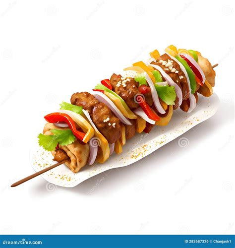 Kebab Shashlik Grilled On A Skewer Food Meat Hand Drawn