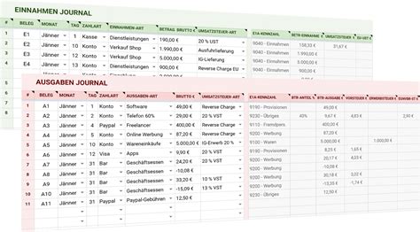 EA Tabelle Buchhaltungssoftware für Einzelunternehmer