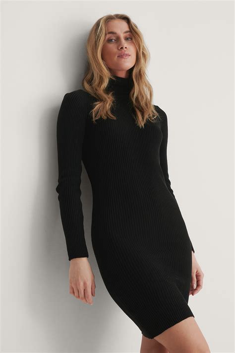 Turtleneck Knit Mini Dress Black Na