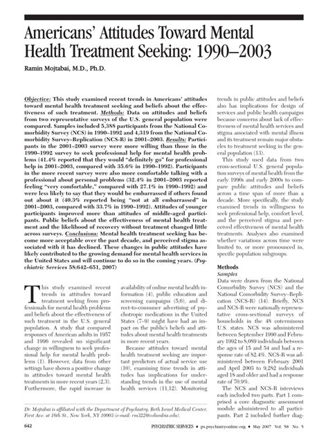 Pdf Americans Attitudes Toward Mental Health Treatment Seeking 1990 2003