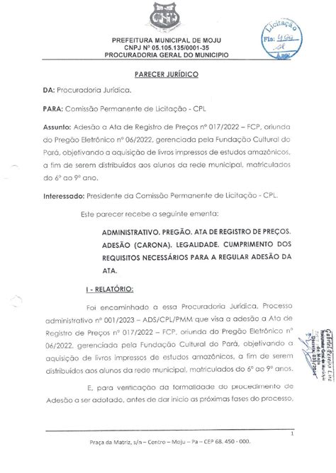 Parecer Juridico Ades O A Ata Prefeitura Municipal De