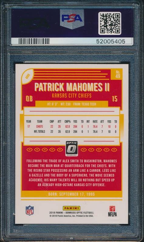 Panini Donruss Optic Football Patrick Mahomes Ii Psa Gem