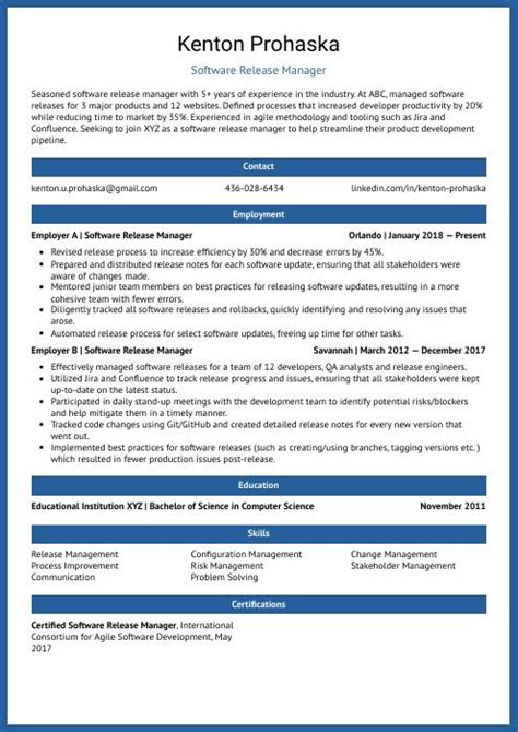 Software Release Manager Resume Cv Example And Writing Guide