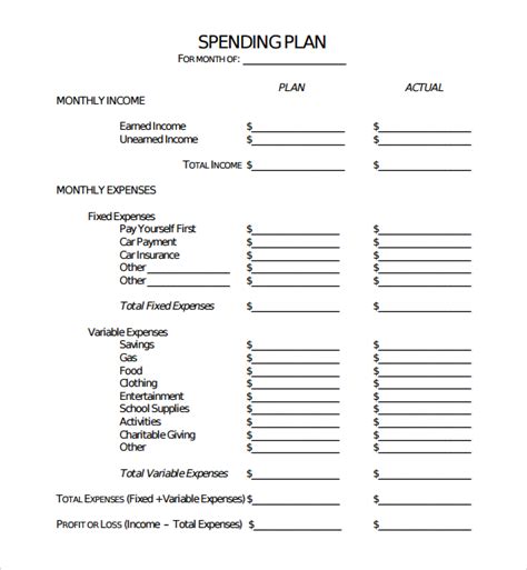 10 Spending Plan Templates Sample Templates