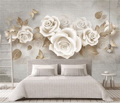 Floral Wall Mural Flowers Wallpaper Modern Home Decor For Living Room ...