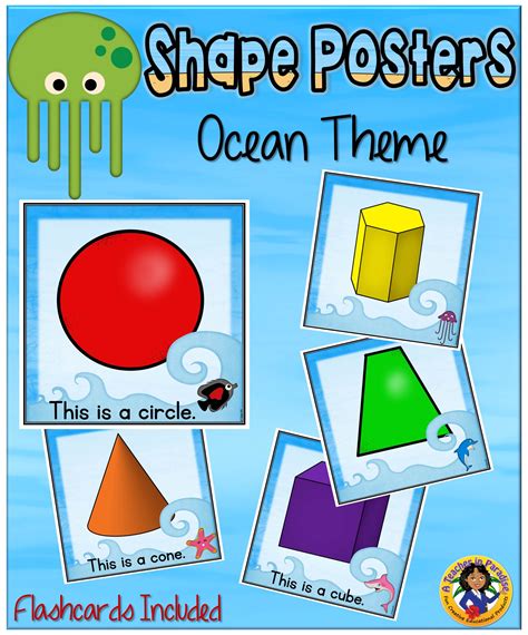 This Is A Set Of Posters That Features 2d And 3d Shapes In An Ocean Theme Shape Posters