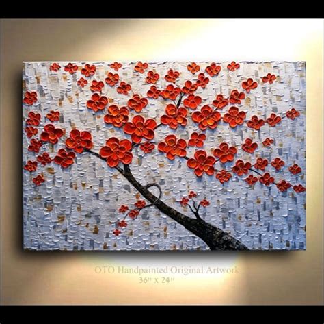 ORIGINAL Red Orange Flower Tree Painting Abstract Landscape - Etsy