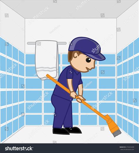 Cartoon Sweeper Cleaning Bathroom Stock Vector Shutterstock