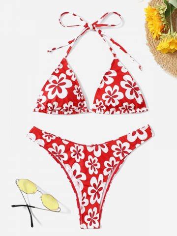 Screen Print Halter Bikini Set Red S In Bikini Sets Online Store Best For Sale Emmiol