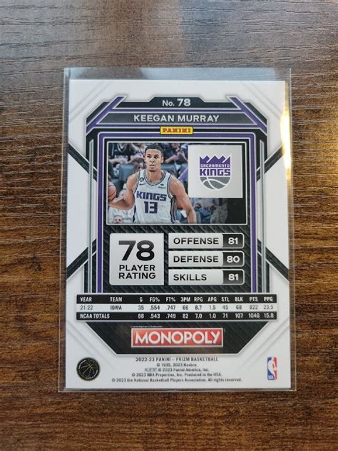 2022 2023 Panini Prism Monopoly 78 Keegan Murray Rookie Kings