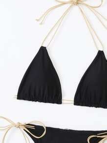 Metallic String Bikini Set Halter Triangle Bra Thong Bottom Piece Bathing Suit Shein Uk