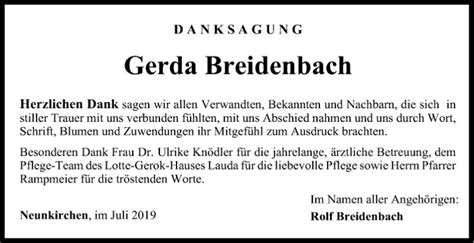 Traueranzeigen Von Gerda Breidenbach Trauerportal Ihrer Tageszeitung