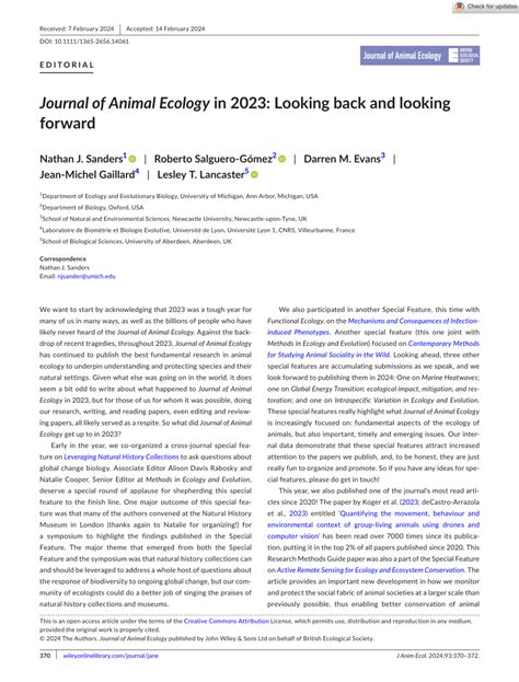 (PDF) Journal of Animal Ecology in 2023: Looking back and looking forward