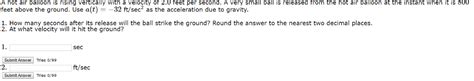 Solved A Hot Air Balloon Is Rising Vertically With A Chegg