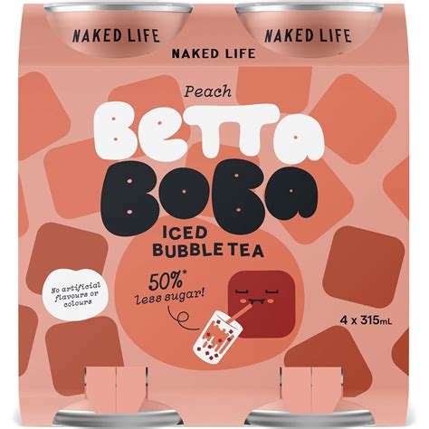 Naked Life Peach Betta Bobo Iced Bubble Tea Cans Ml X Pack Woolworths