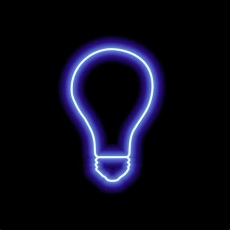 Simple Neon Blue Light Bulb Outline On Black Background Vector