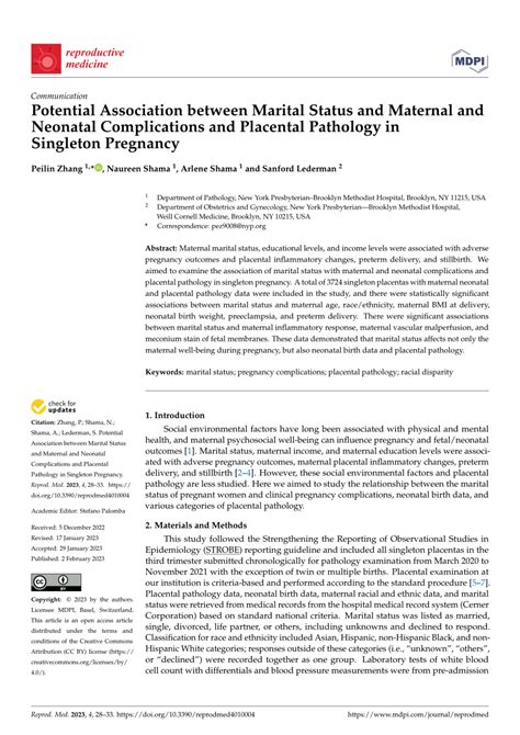 Pdf Potential Association Between Marital Status And Maternal And